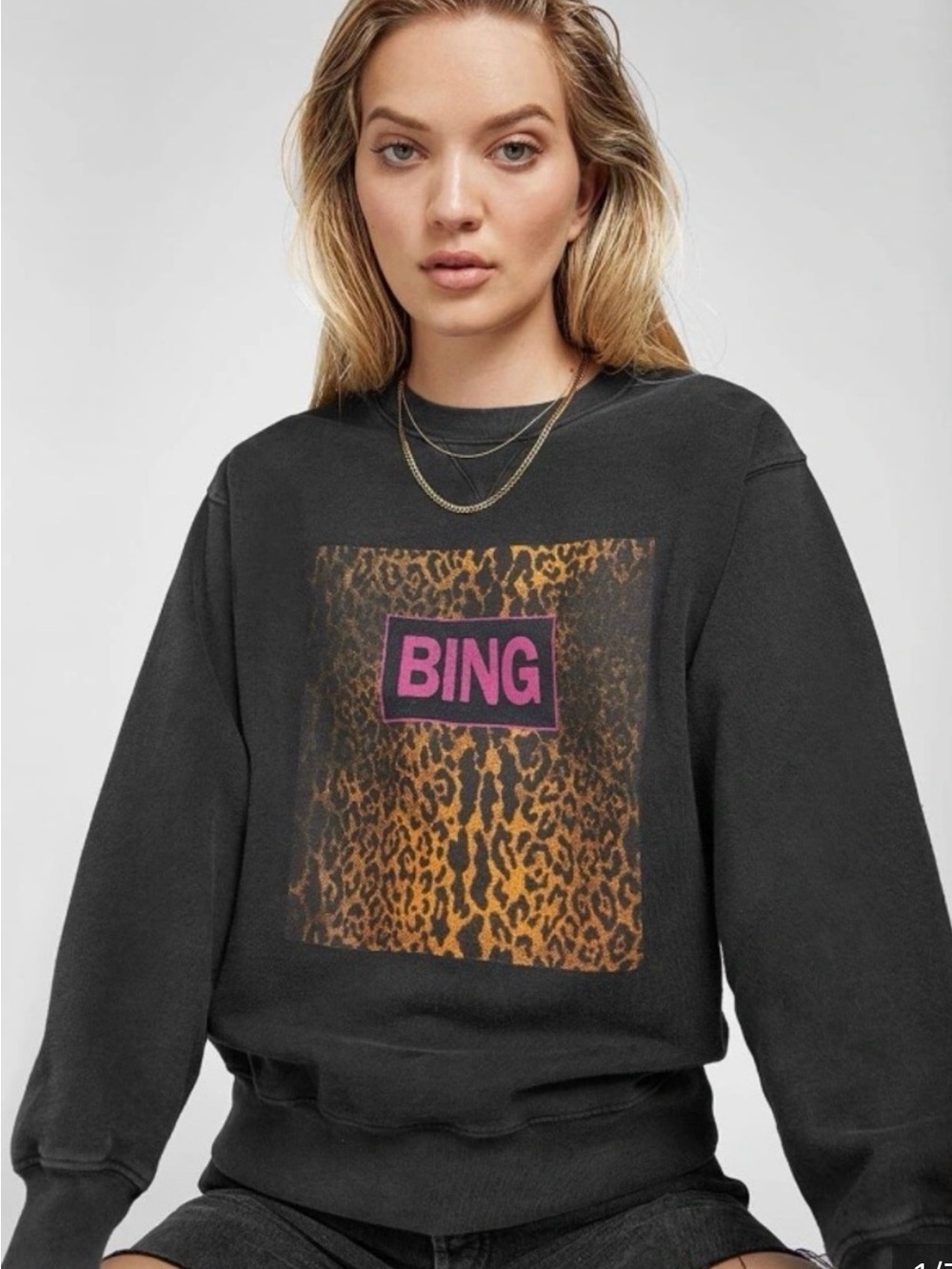 Anine Bing Black Sweatshirt with Leopard Graphic and Pink Logo